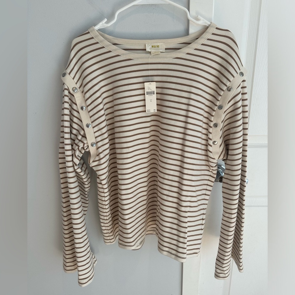 NWT Maeve by Anthropologie striped tee with detachable sleeves, size M